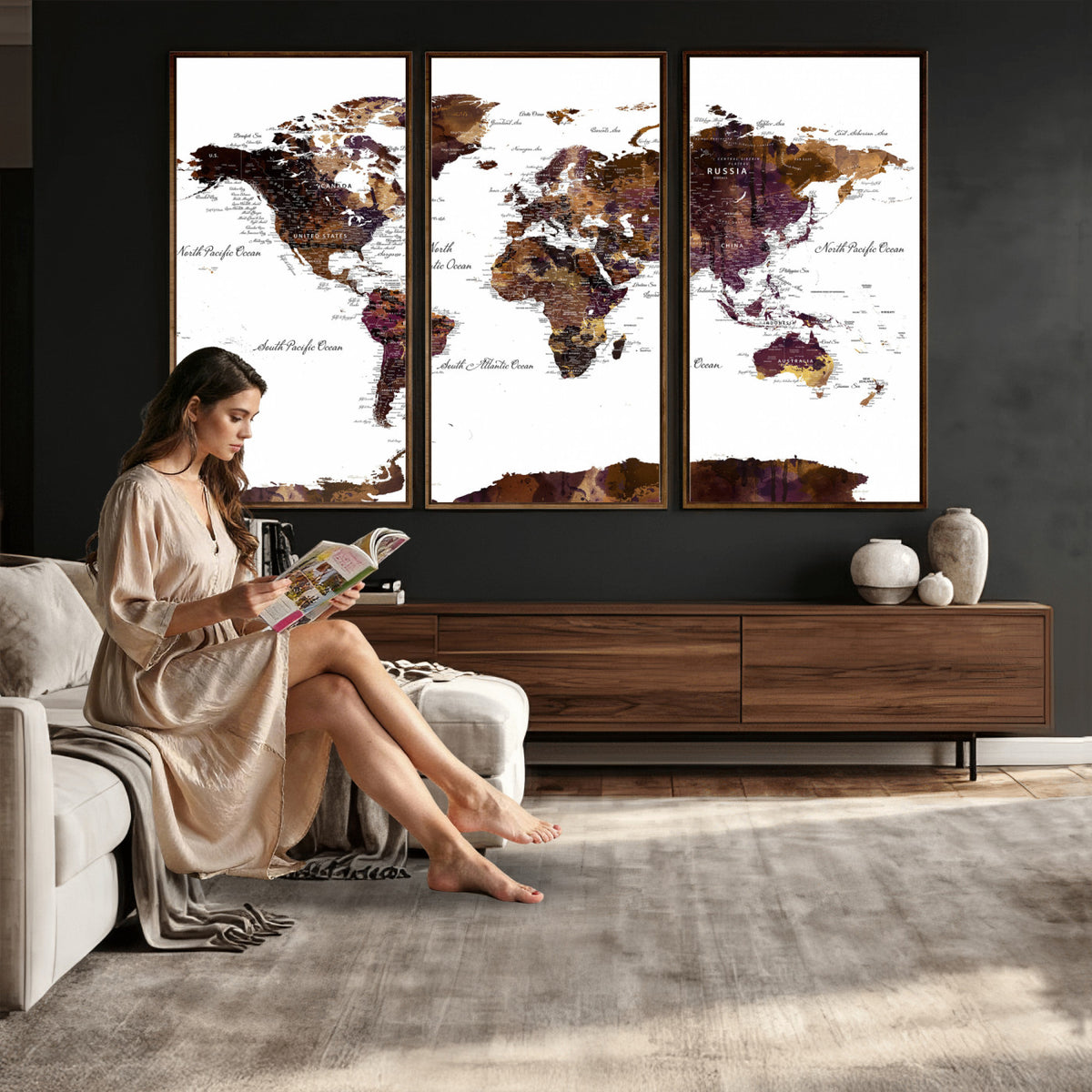 50611-PAN-FL-20X10 - World Map Canvas Print | Detailed Map of the World Wall Art