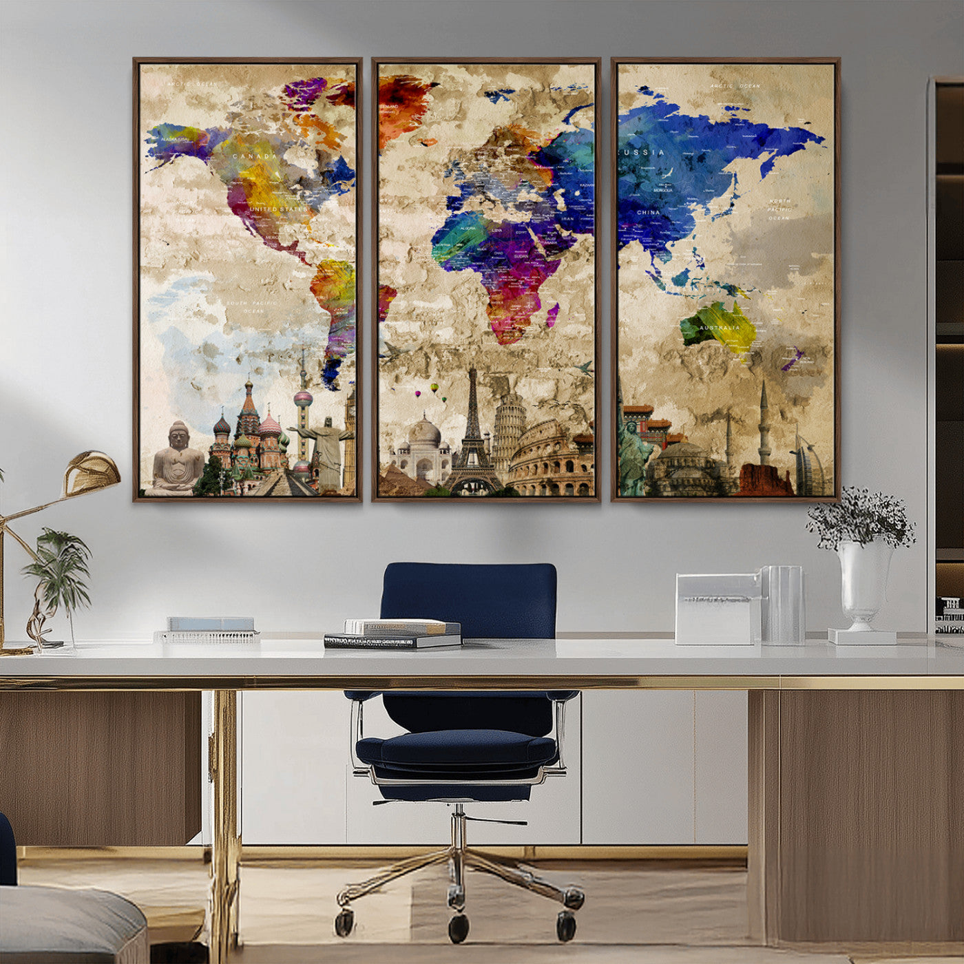 MGV-FC-48X32-3P - Push Pin World Map Canvas Print – Framed Wall Art for Couples to Track Their Travels – Anniversary