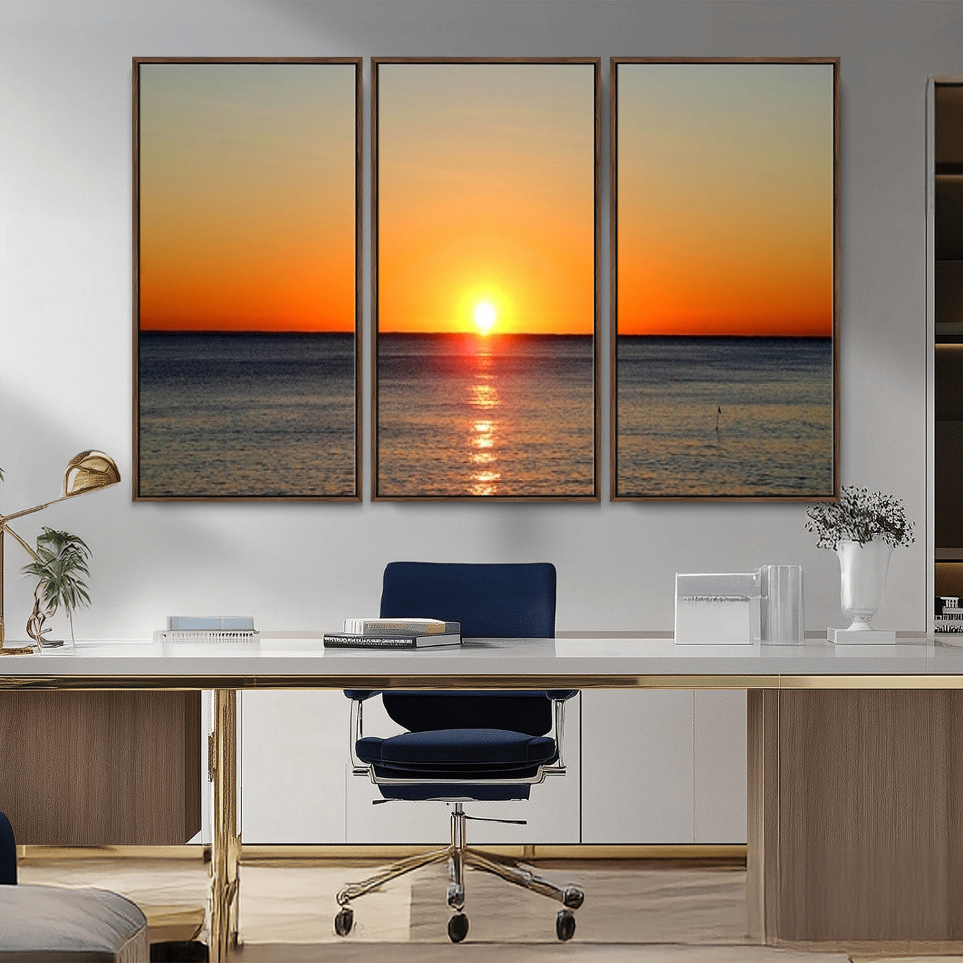 54676-MGV-CV-36X24-Golden Horizon Sunset Over Ocean Wall Art Canvas Print – Tropical Beach Canvas Wall Art – Giclee