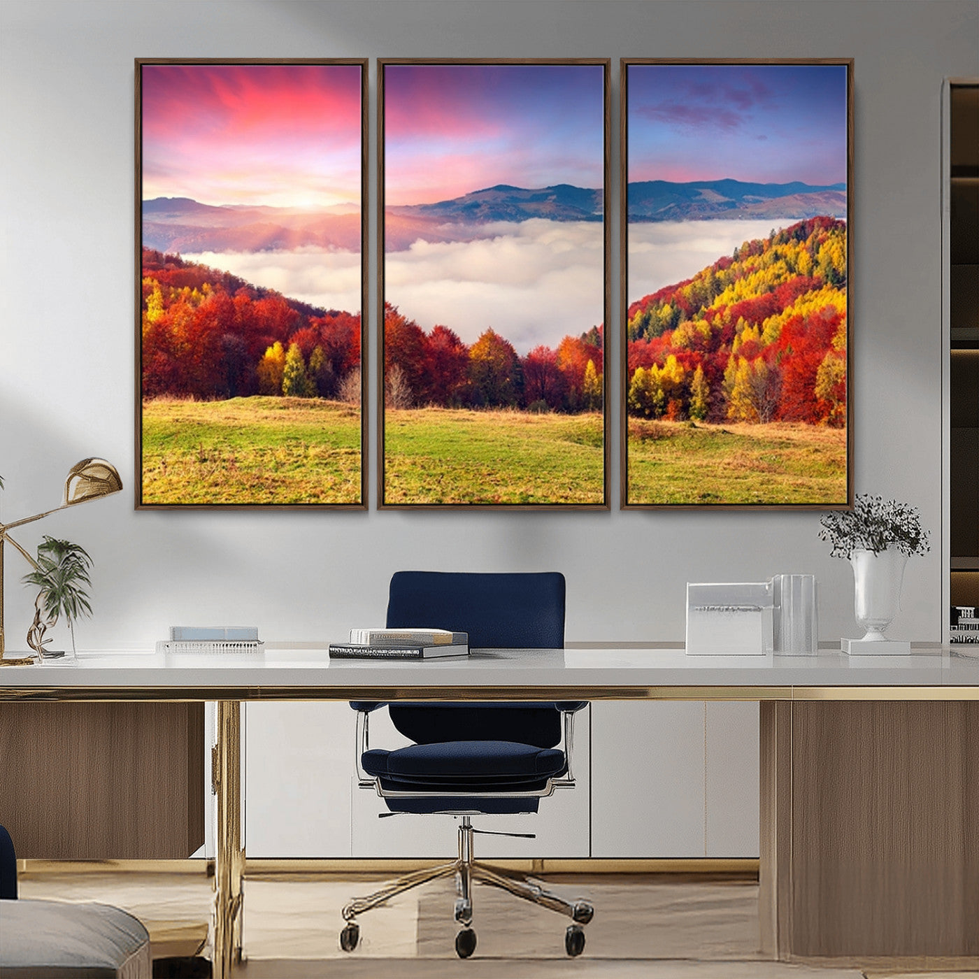 MGV-FC-48X32-3P - Autumn Mountain Foggy Landscape Wall Art Canvas Print | Beautiful Forest Canvas Print | Misty