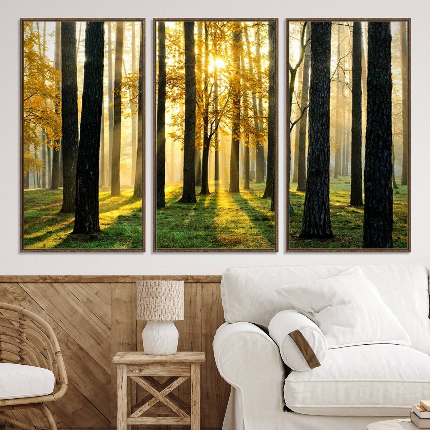 60024-MGV-CV-36X24-Sunlit Forest Wall Art Canvas Print - Large Framed Woodland Wall Art for Home or Office Decor, Rustic Nature Scene with Golden Light