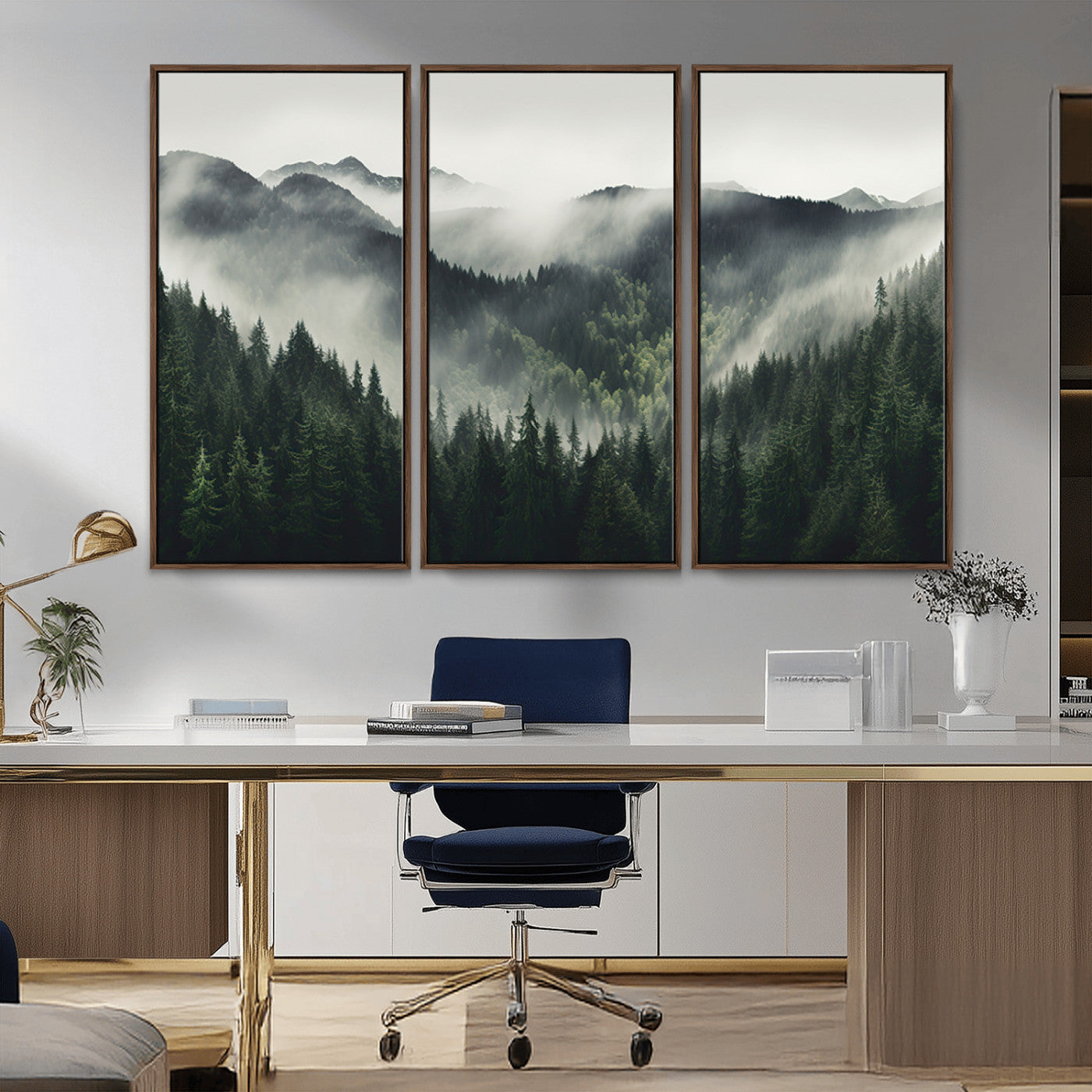 MGV-FC-48X32-3P - Misty Forest Canvas Print Wall Art Premium Canvas Print a Foggy and Serene Atmosphere