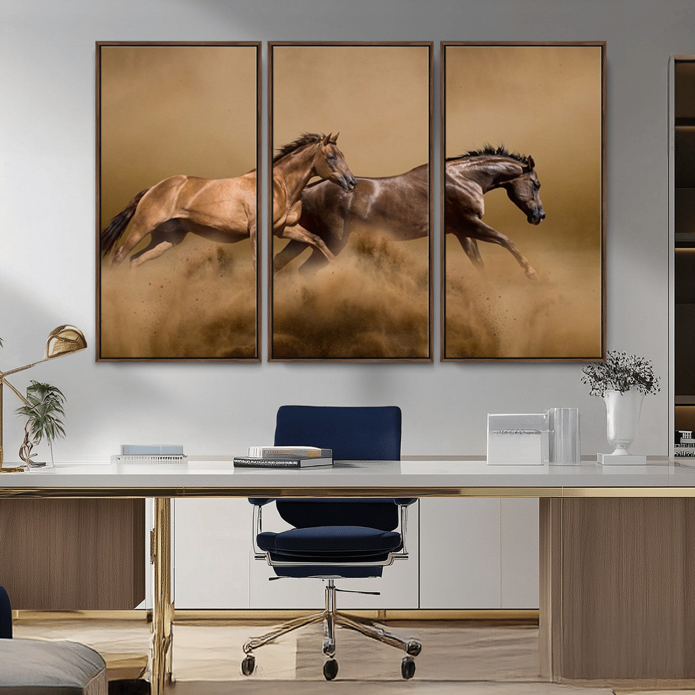 MGV-FC-48X32-3P - Large Wall Art Animal Canvas Print - Two Running Brown Horses