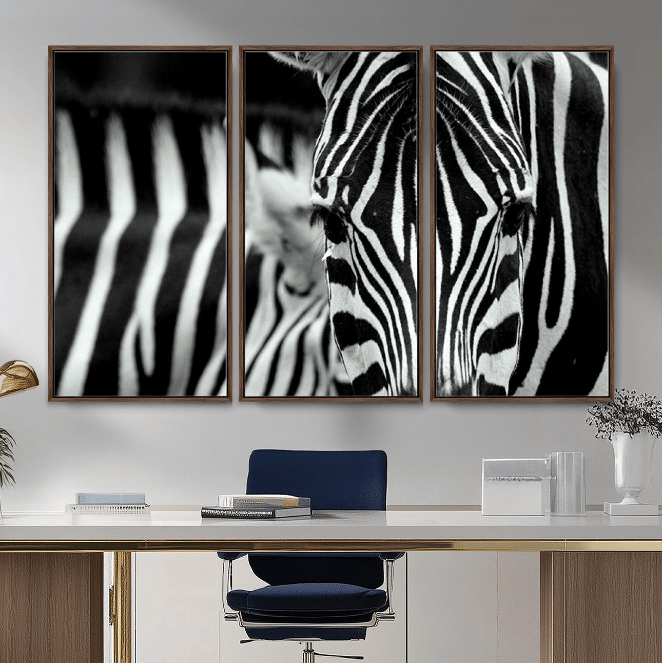 43631-MGV-CV-36X24-Zebra Close Up Wall Art – Framed Black White Wildlife Canvas Artwork, Minimal Animal Design, Modern Decor for Home, Office