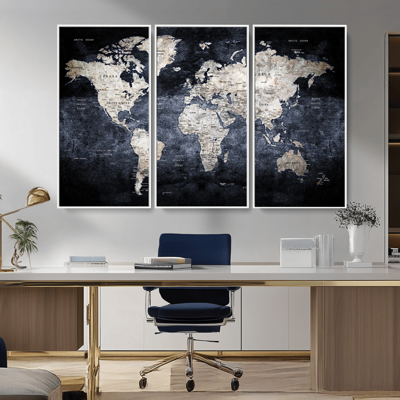 MGV-FC-48X32-3P - World Map Wall Art Canvas Print for Home and Office Decor