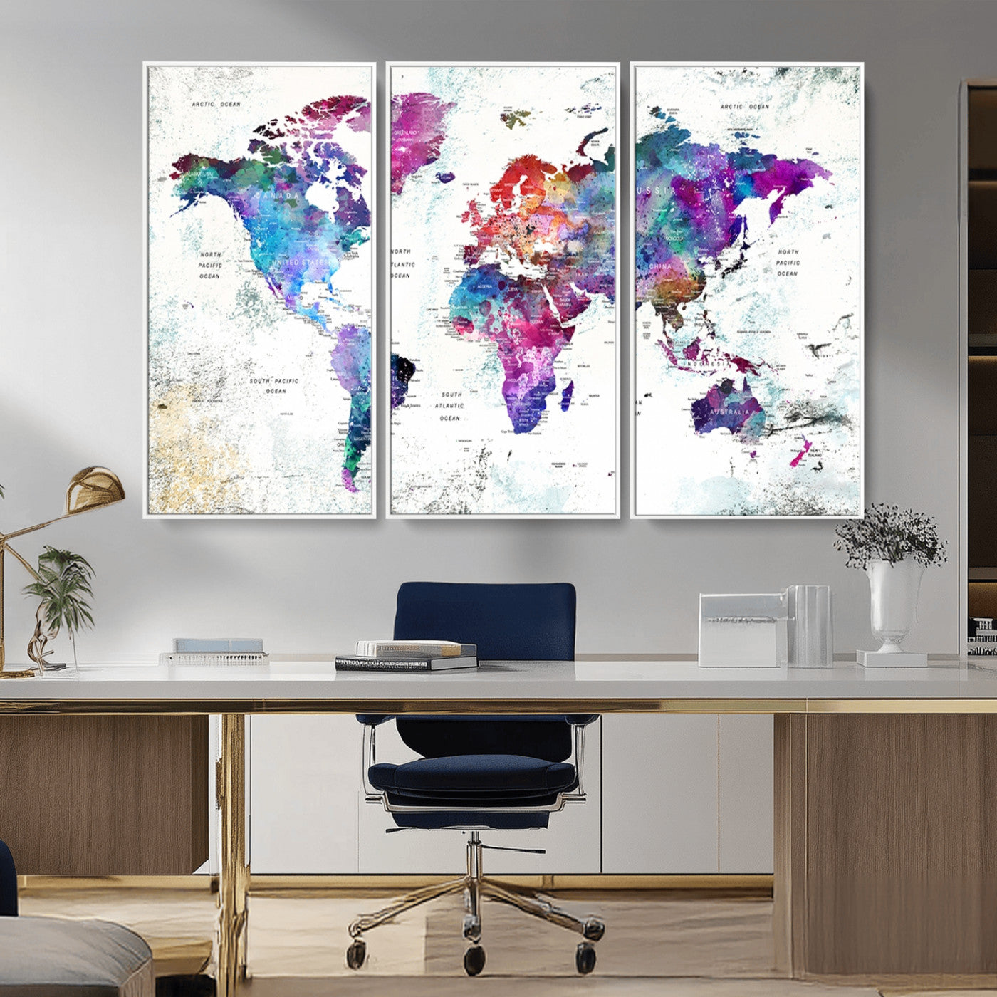 MGV-FC-48X32-3P - Push Pin World Map Canvas Print – Framed Wall Art for Couples to Track Their Travels – Anniversary
