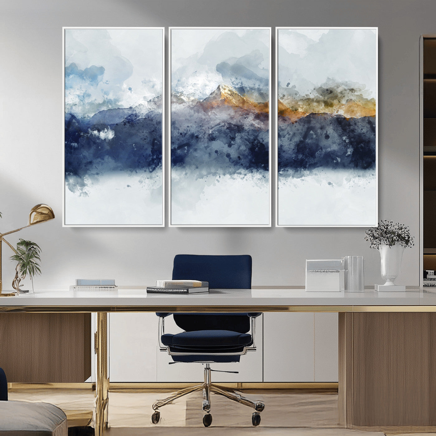 89149-MGV-CV-36X24-Abstract Mountain Range Art Canvas Print | 3 Panel Watercolor Landscape for Living Room, Office, or Bedroom | Large Ready-to-Hang Artwork