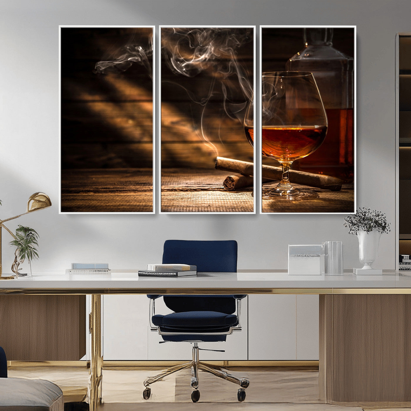 MGV-FC-48X32-3P - Whiskey and Cigar Wall Art Canvas Print