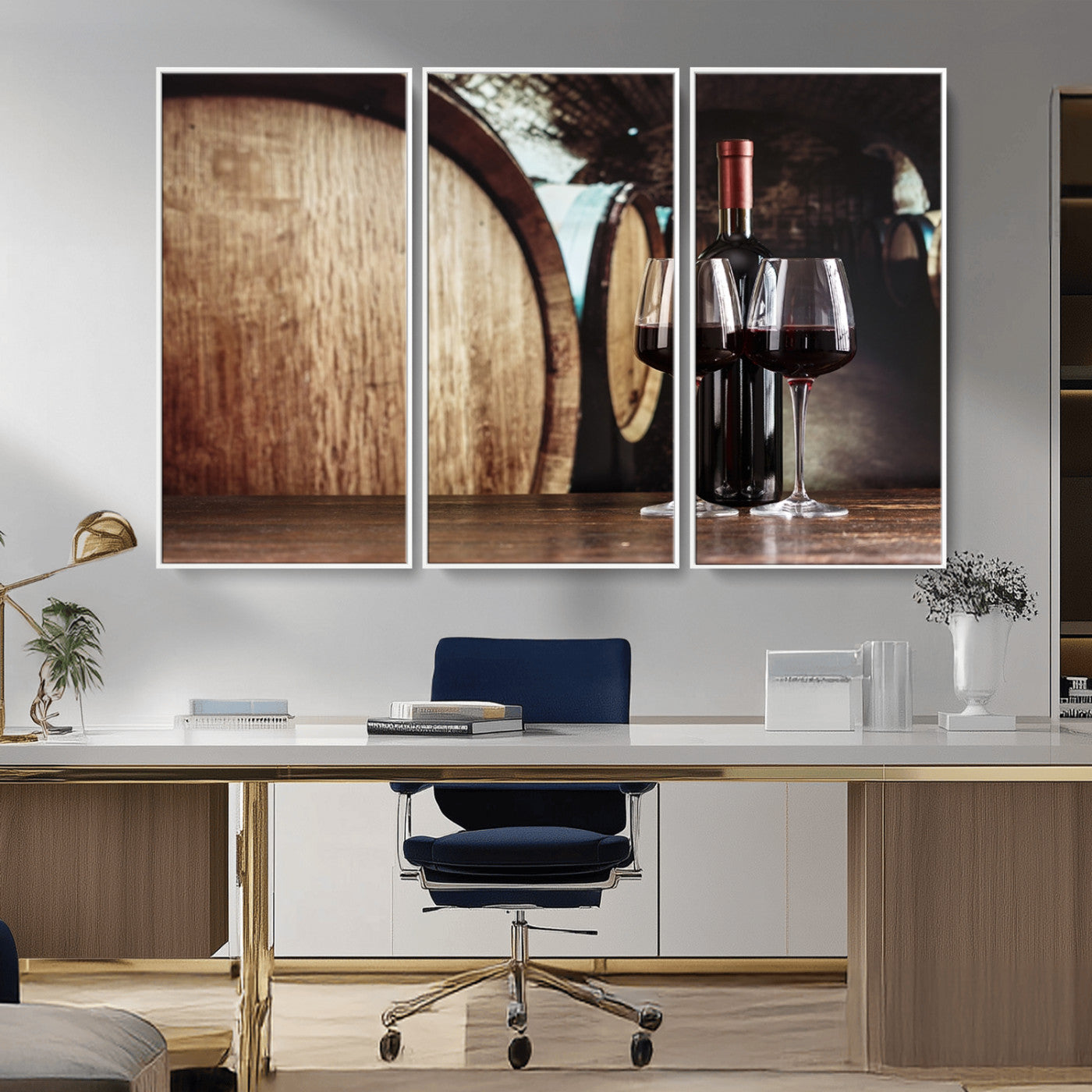 MGV-FC-48X32-3P - Wine and Barrel Wall Art Canvas Print