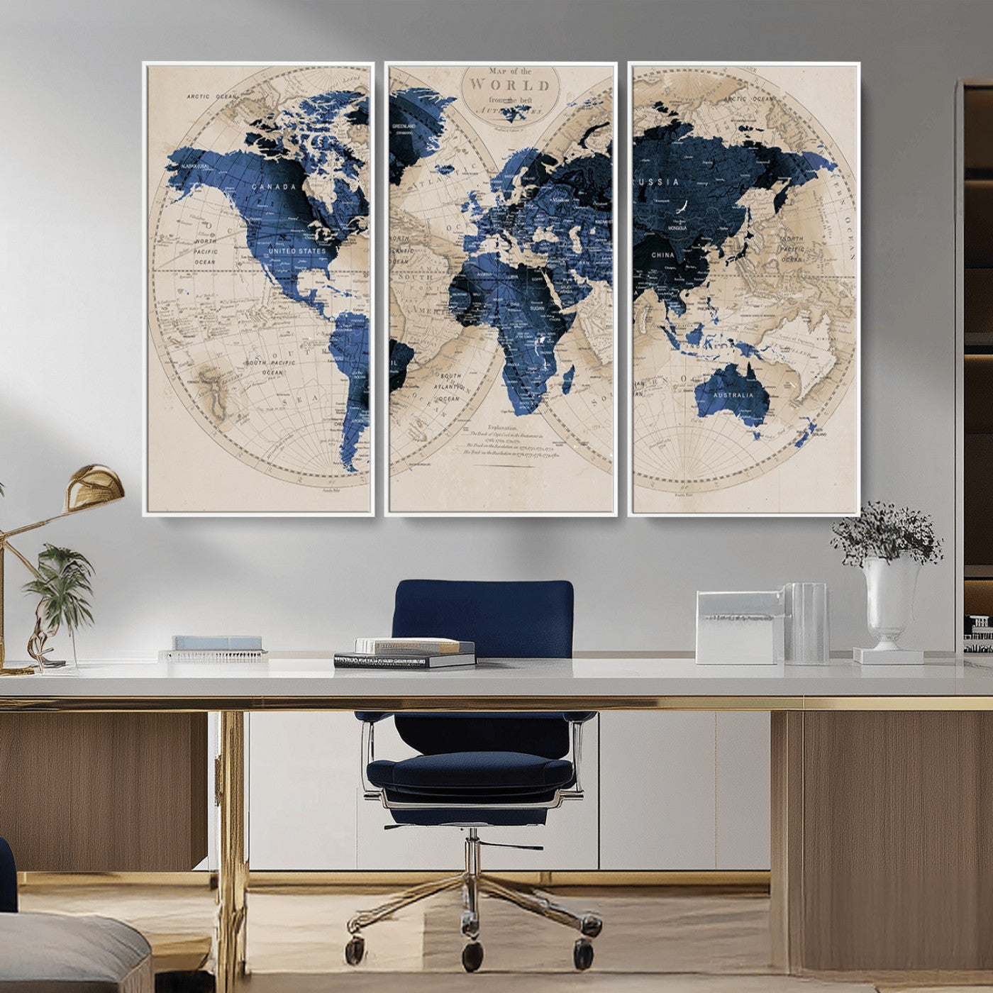 MGV-FC-48X32-3P - World Map Wall Art Canvas Print for Home and Office Decor