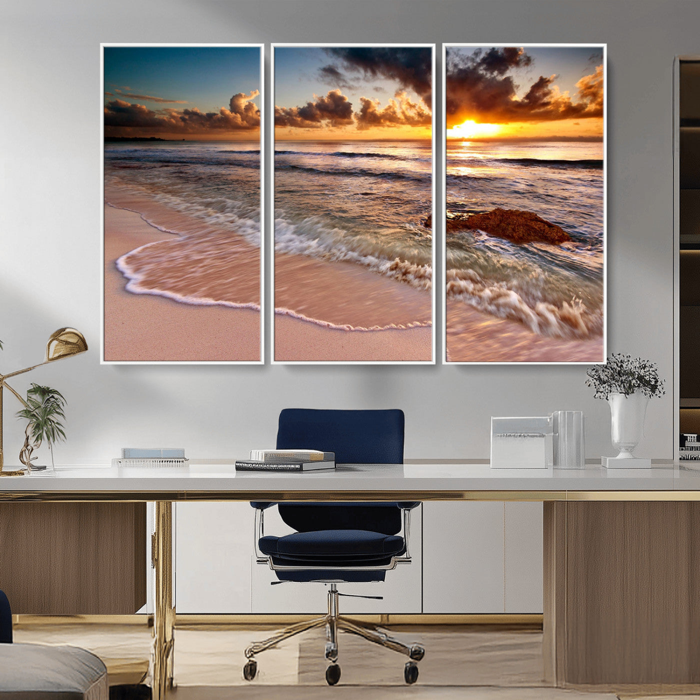 MGV-FC-48X32-3P - Sunset on Ocean Wall Art Canvas Print