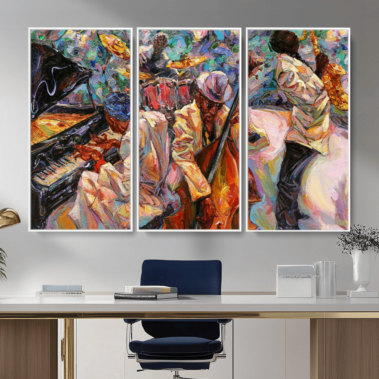 34929-MGV-CV-36X24 - African American Jazz Art Music Abstract Wall Art Painting Canvas Wall Art