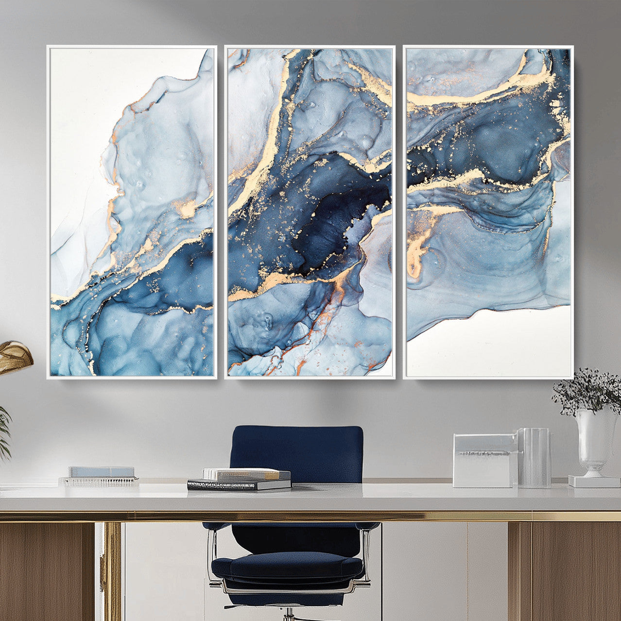 33782-MGV-CV-36X24 - Abstract Art Print - Blue Abstract Canvas Wall Art Print Abstract Art Fluid Effect Marble Wall Art