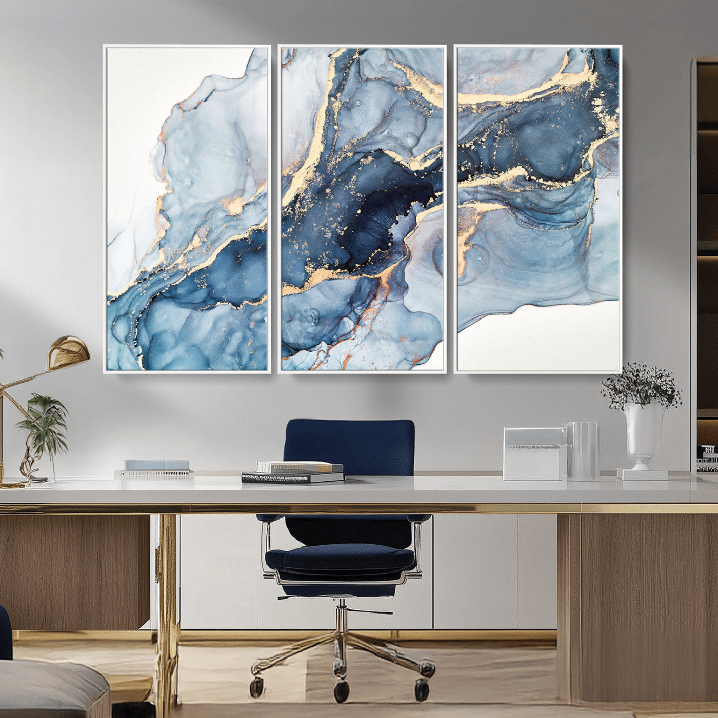 33782-MGV-CV-36X24-Abstract Art Print - Blue Abstract Canvas Wall Art Print Abstract Art Fluid Effect Marble Wall Art