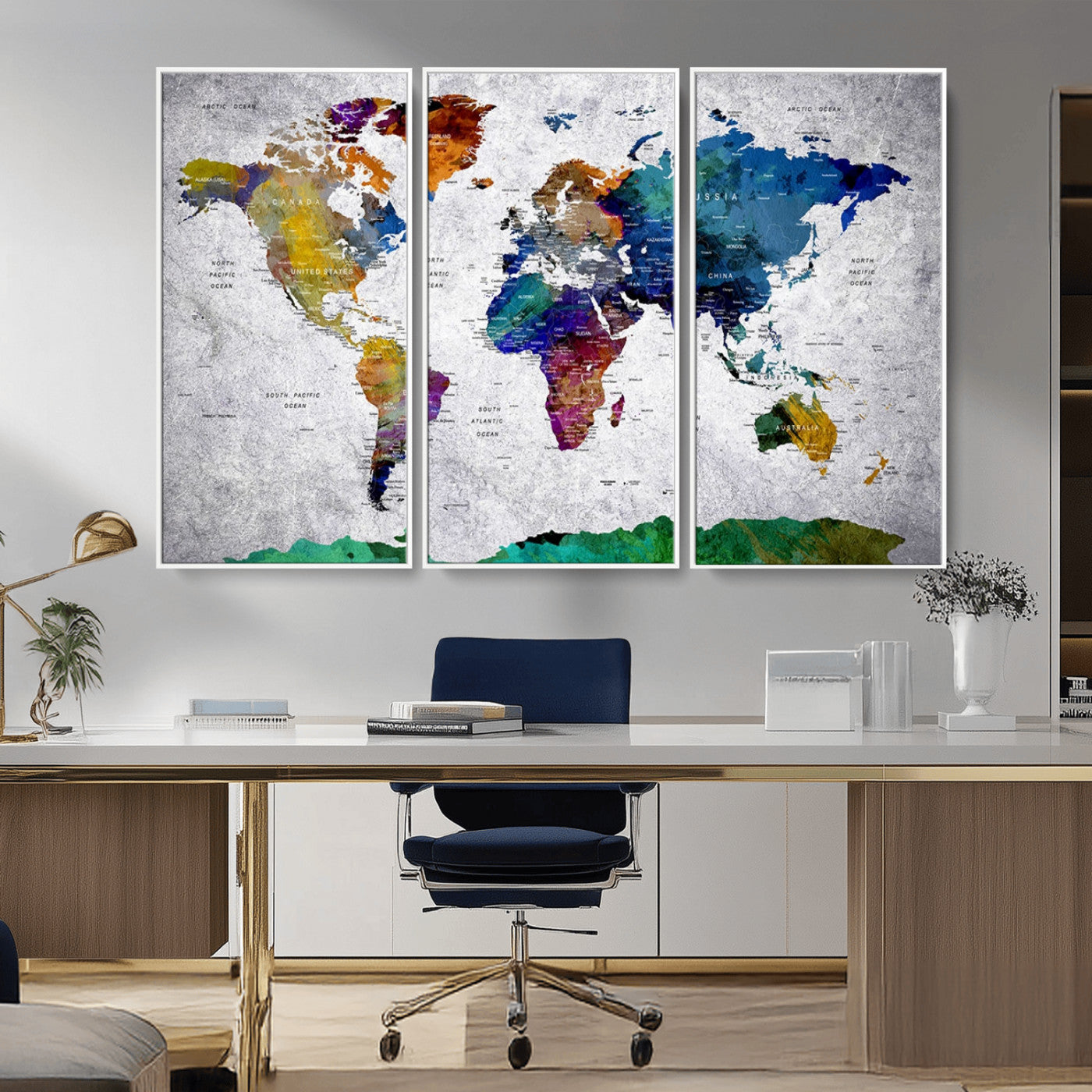 MGV-FC-48X32-3P - Push Pin World Map Canvas Print – Framed Wall Art for Couples to Track Their Travels – Anniversary