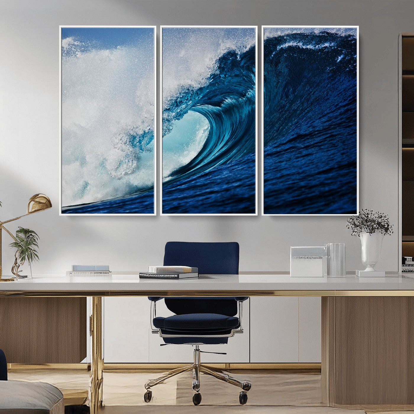 MGV-FC-48X32-3P - Ocean Wave at Sunset Canvas Art, Large Wall Print of Vibrant Water Waves, Coastal Art for Living Room and Dining Room Decor