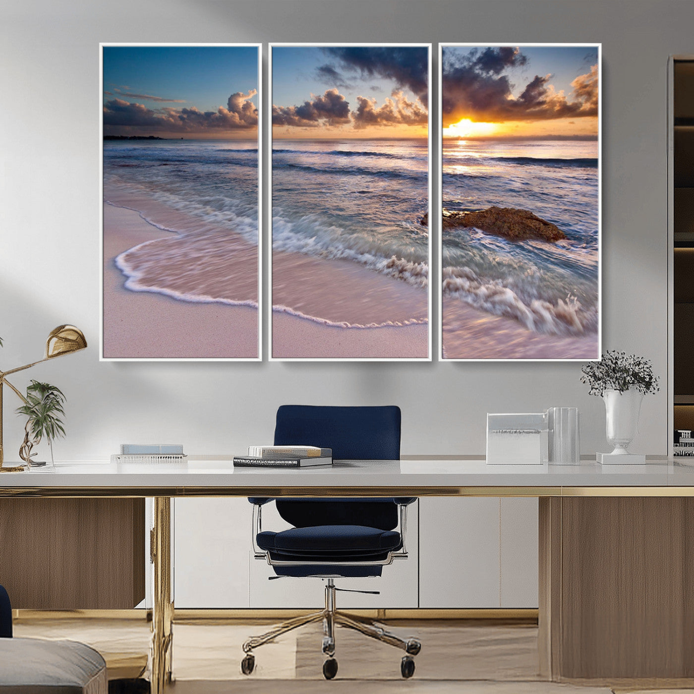 MGV-FC-48X32-3P - Sea Ocean Sunset Beach Wall Art Canvas Print