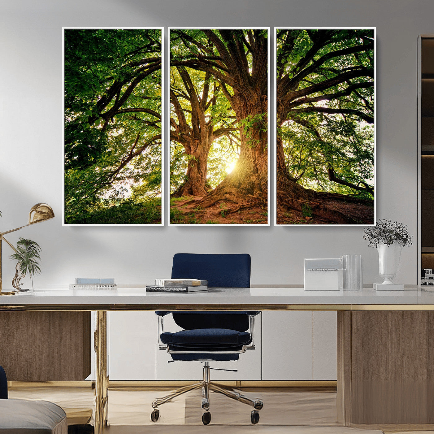 MGV-FC-48X32-3P - Majestic Ancient Tree Wall Art, Nature-Inspired Canvas Print, Woodland Art, Tree of Life Artwork, Sunlit Forest, Giclee Nature Print
