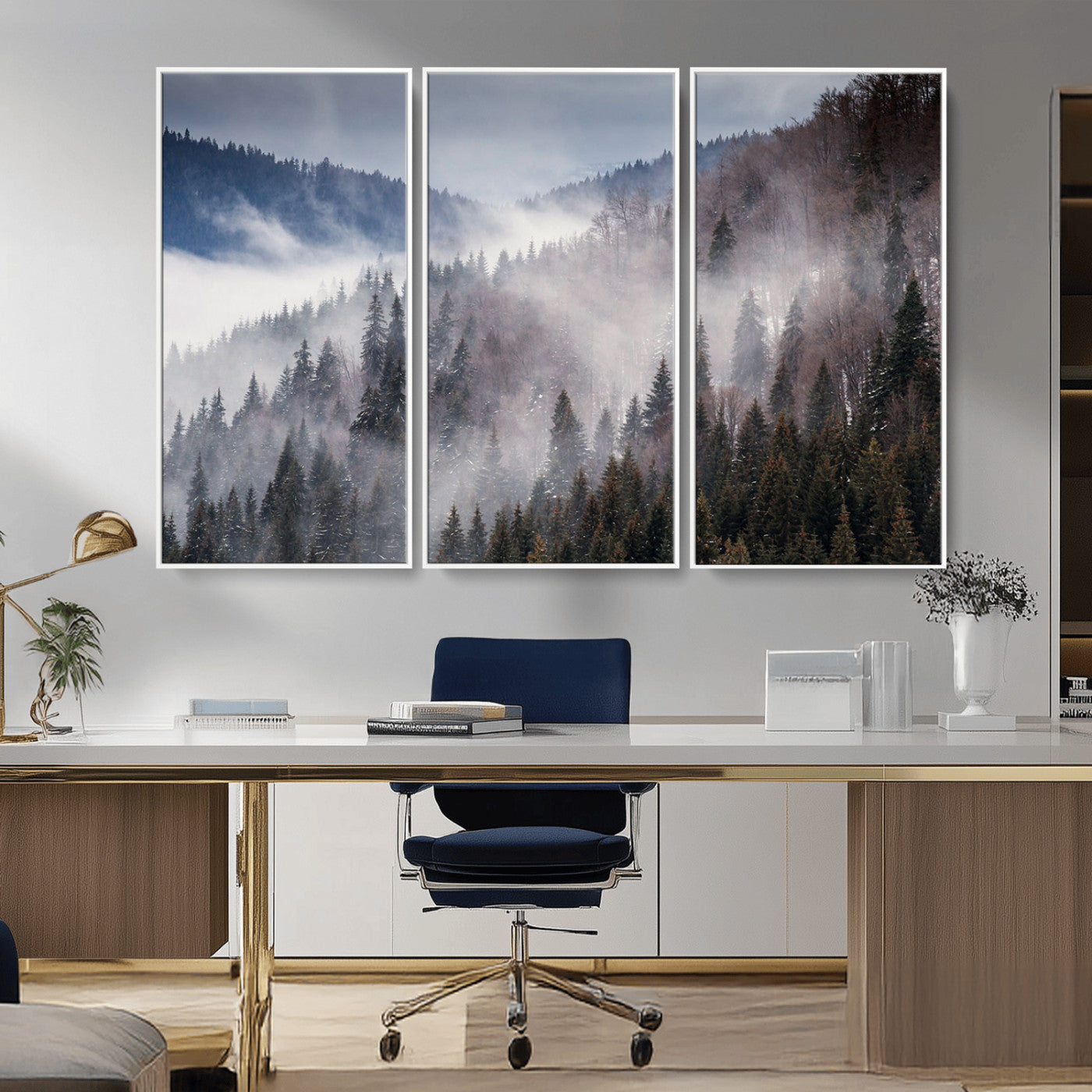 MGV-FC-48X32-3P - Beautiful Rising Fog in Winter Mountain Landscape - Framed Rising Fog in Winter Mountain Canvas