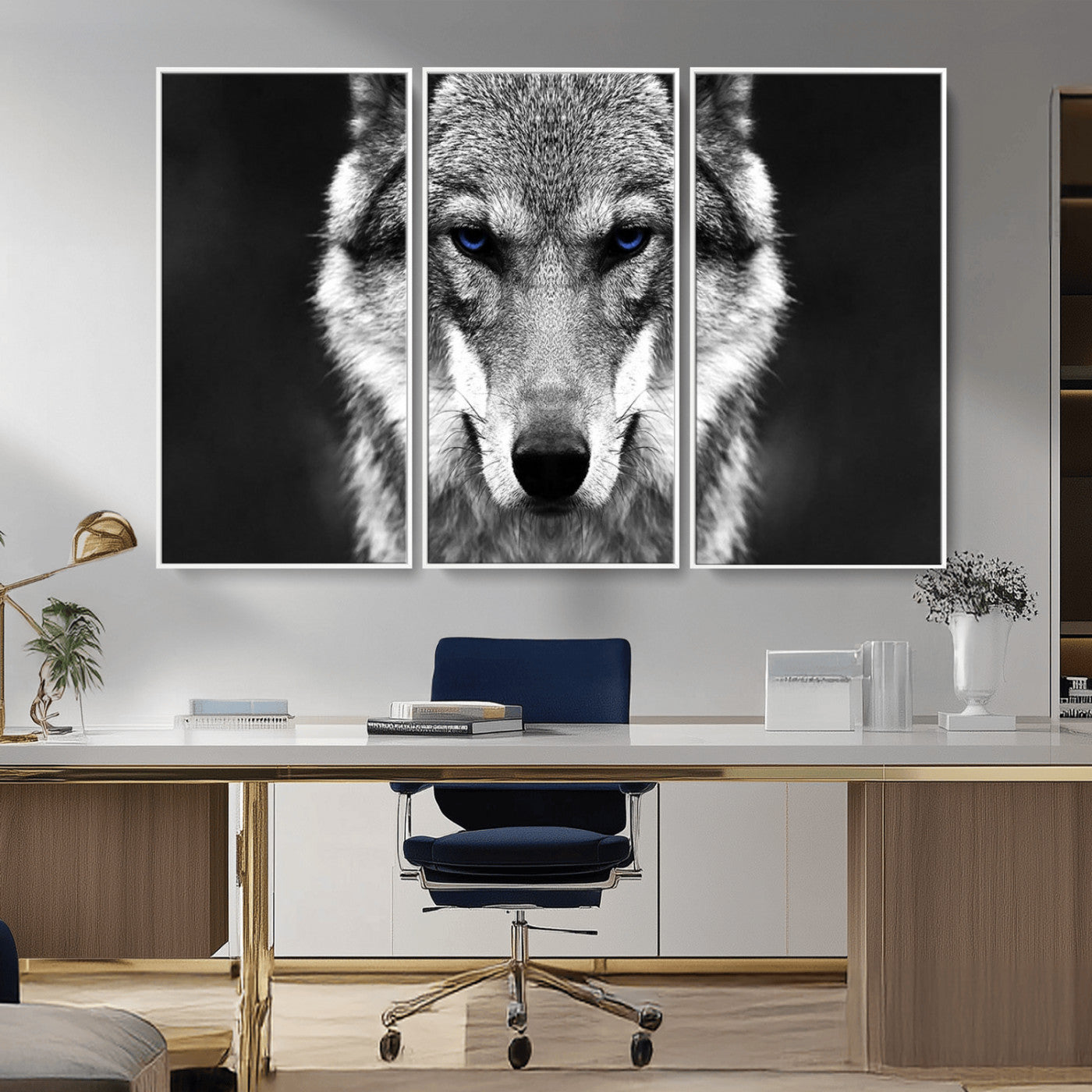 MGV-FC-48X32-3P - Black and White Wild Wolf Wall Art Canvas Print