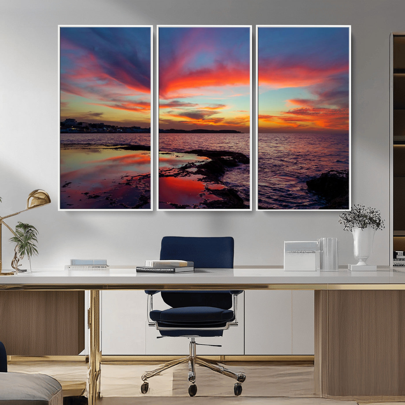 MGV-FC-48X32-3P - Glorious Sunset on The Beach Wall Art Canvas Print