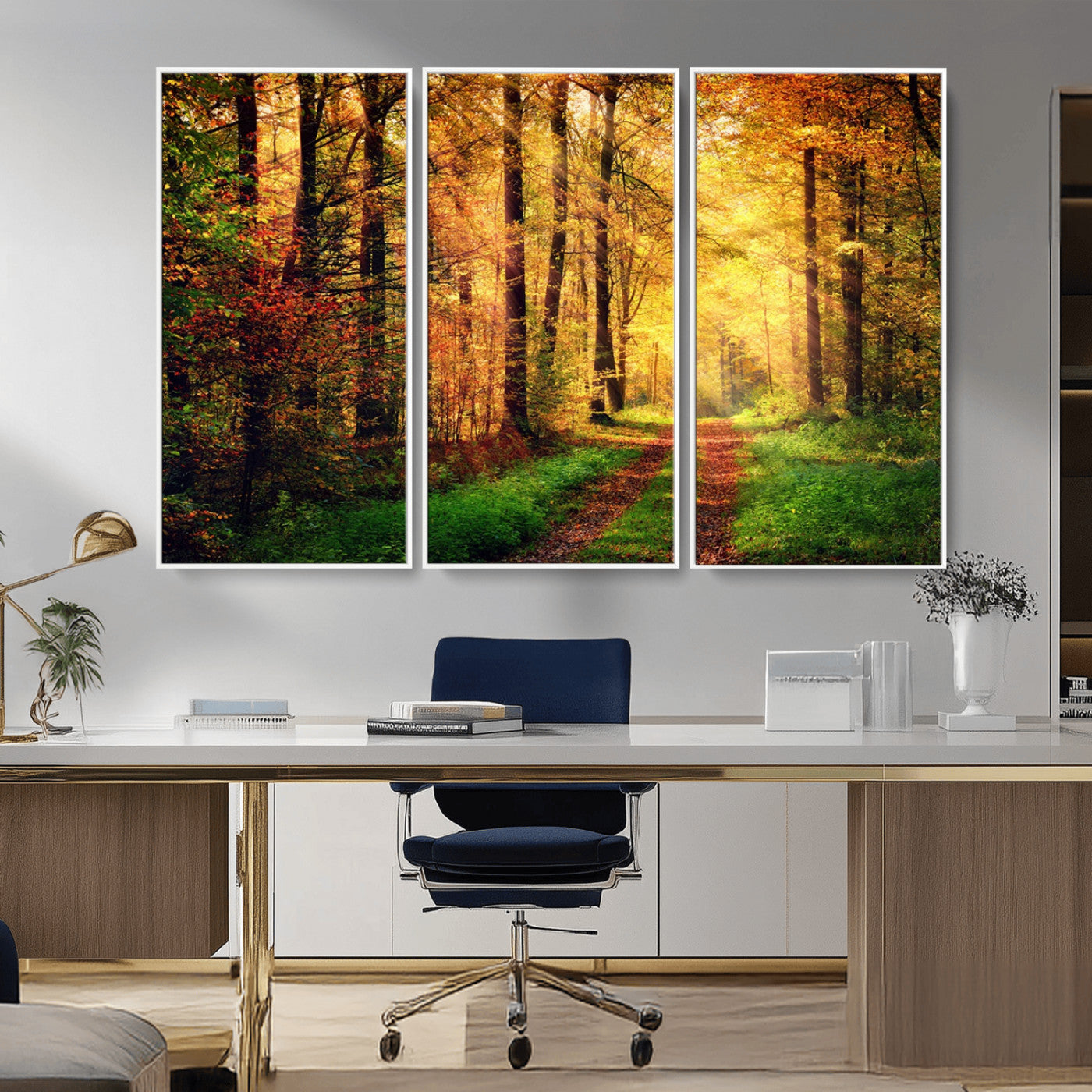 MGV-FC-48X32-3P - Forest Fall Wall Art Print - Sunlight Through Trees Wall Art Canvas Print