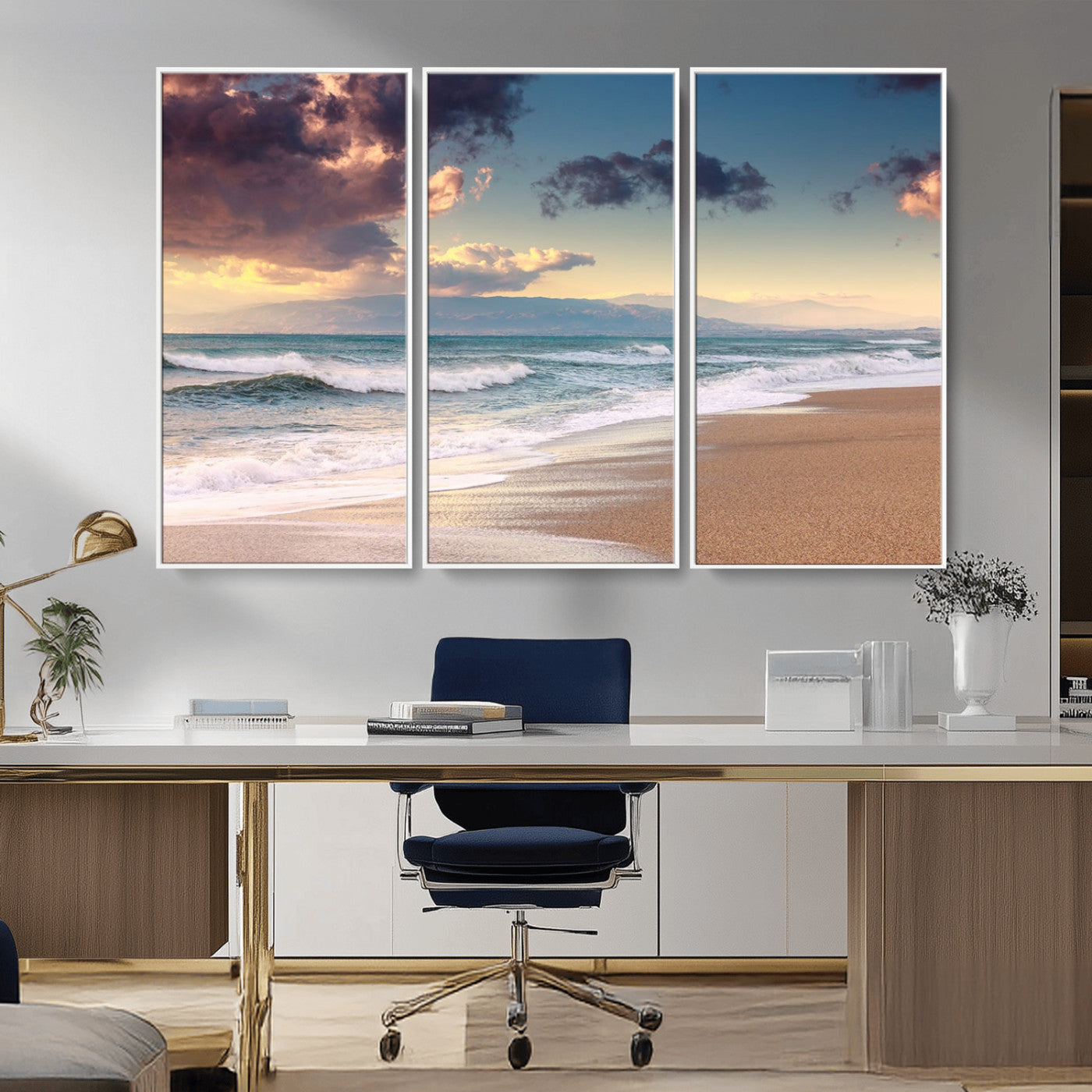 MGV-FC-48X32-3P - Cloudy Weather Beach Sunset Canvas Print | Sunrise Wall Art Canvas Print