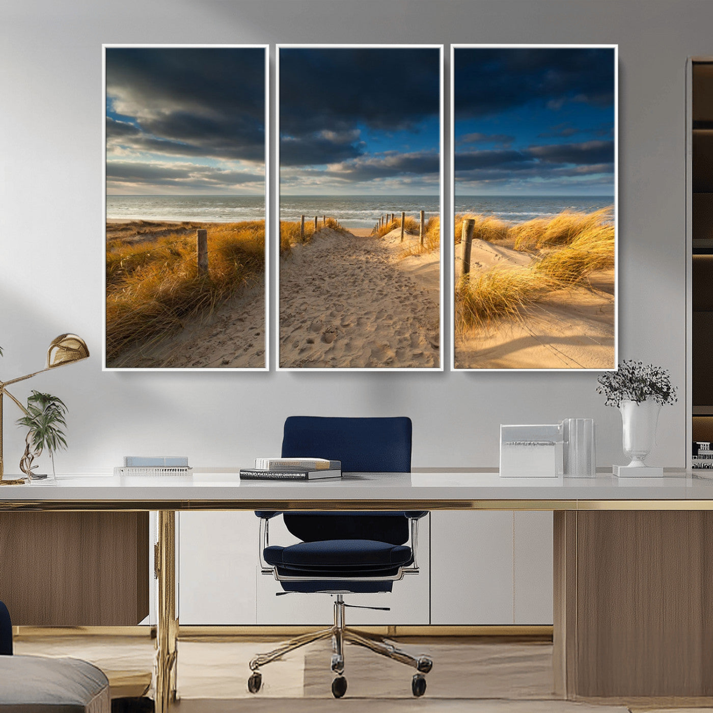 MGV-FC-48X32-3P - Ocean Beach Dark Clouds Wall Art Canvas Print