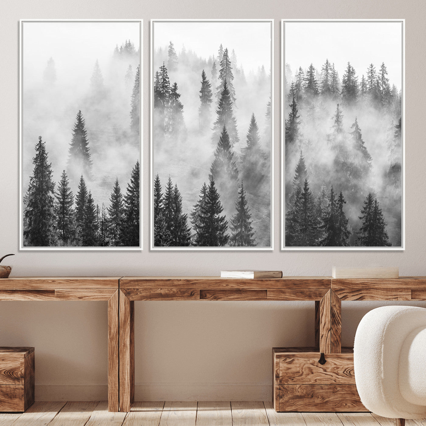 10422-MGV-CV-36X24-Forest Wall Art Print | Foggy Pine Forest Canvas Wall Art - Black and White Nature Decor for Living Room
