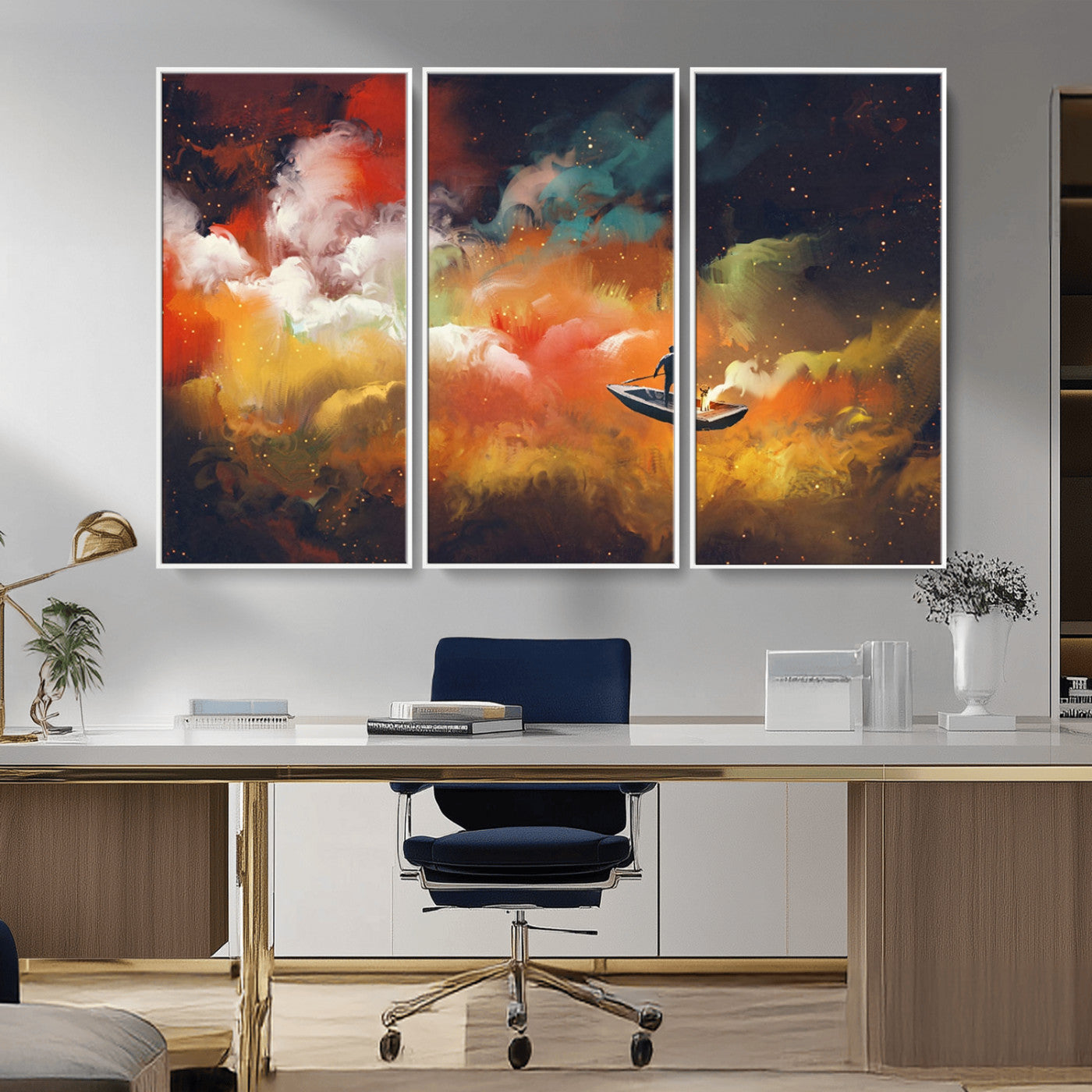 MGV-FC-48X32-3P - Surreal Space Adventure Canvas Wall Art – Dreamlike Abstract Galaxy Print – Framed and Ready to Hang for Living Room or Bedroom Decor