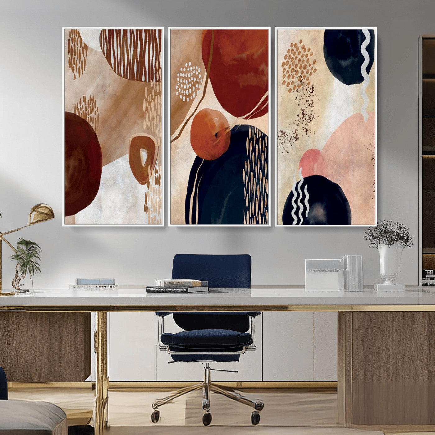 MGV-FC-48X32-3P - Boho Wall Art Canvas Print Set Mid-Century Prints Bohemian Wall Artwork Prints Boho Neutral