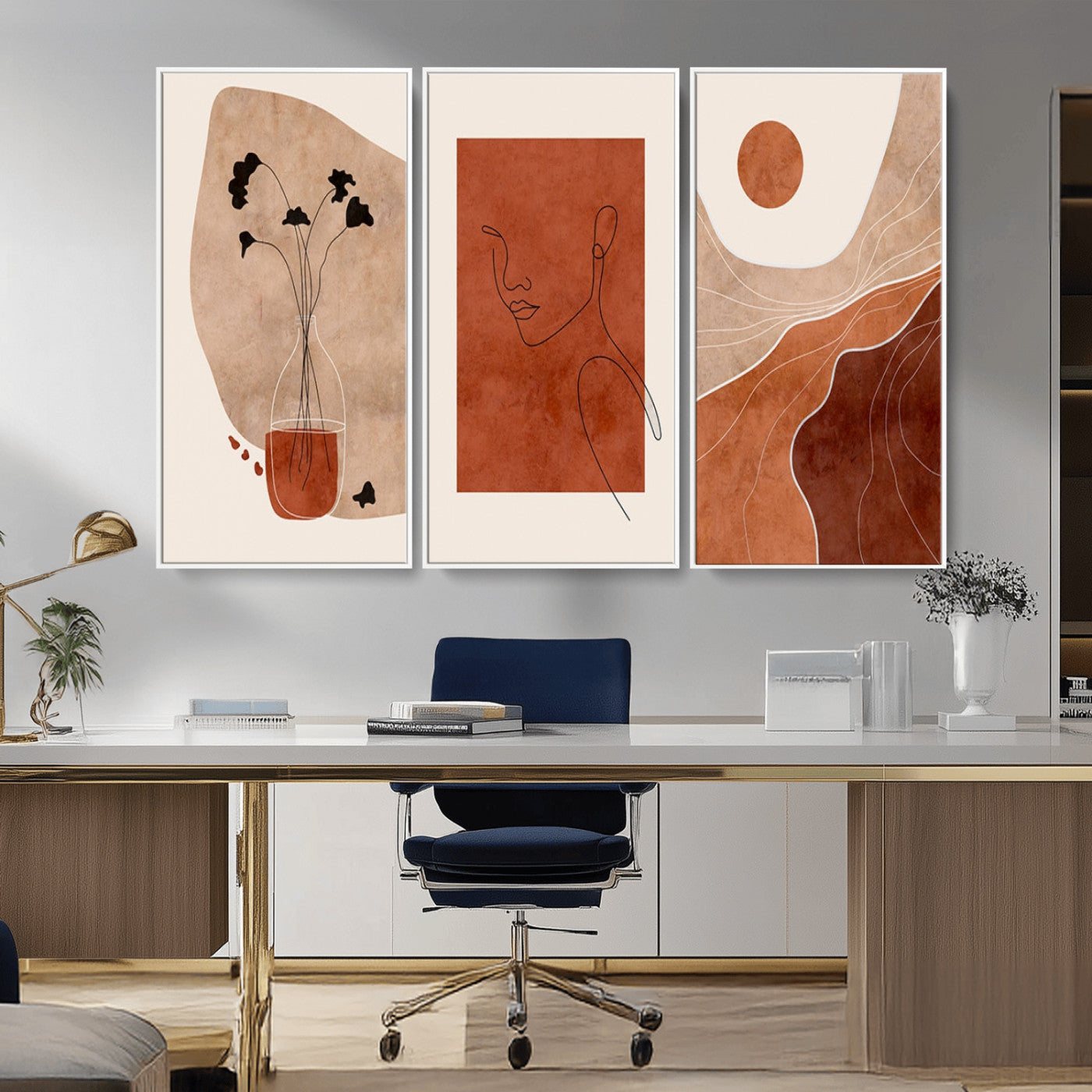 MGV-FC-48X32-3P - Boho Sunset Mountain Canvas Print, Modern Boho Sunset Mountain Landscape Triptych – Giclée Canvas