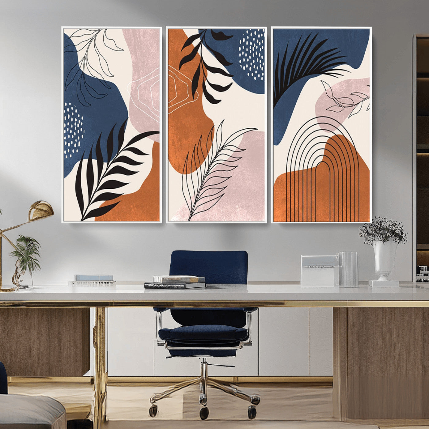 MGV-FC-48X32-3P - Boho Wall Art Canvas Print Set Mid-Century Prints Bohemian Wall Artwork Prints Boho Neutral,