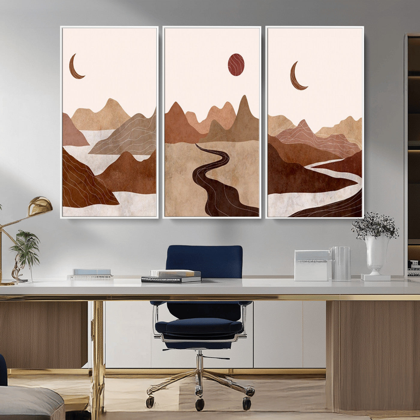 MGV-FC-48X32-3P - Boho Wall Art Canvas Print Set Mid-Century Prints Bohemian Wall Artwork Prints Boho Neutral