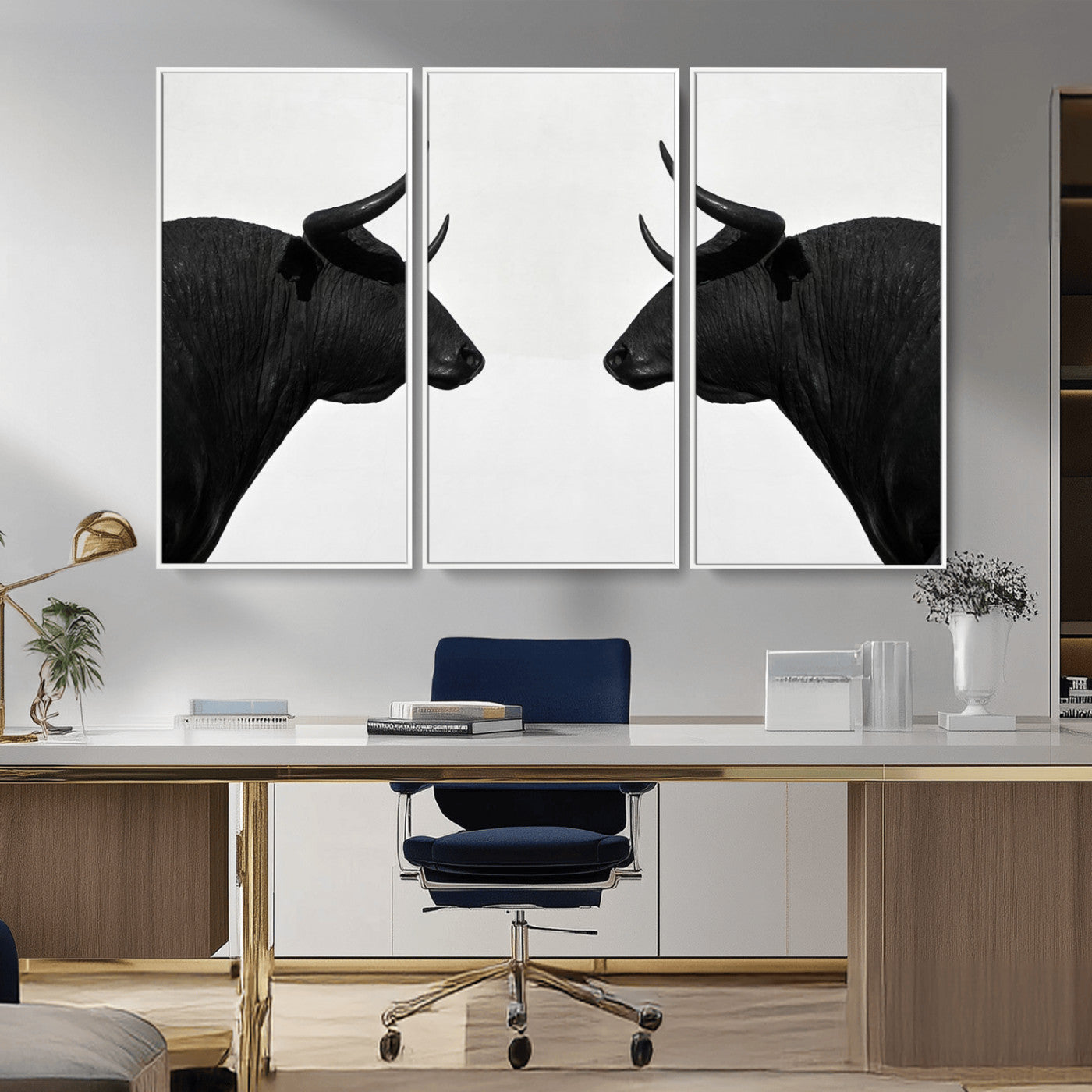 -Spanish Bull Art - Framed Black and White Bull Canvas Print for Modern Rustic Home or Office Decor