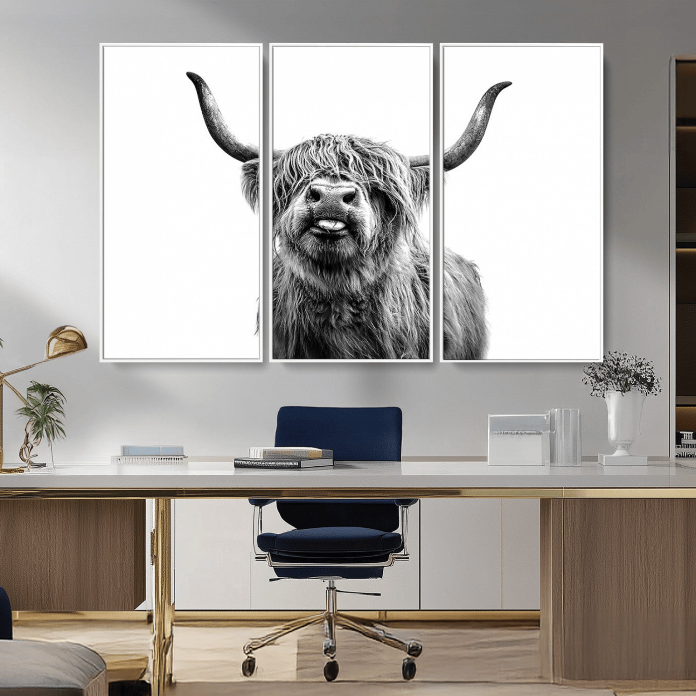 MGV-FC-48X32-3P - Fanny Scottish Highland Cow Cattle Art Print Farmhouse Wall Art Canvas Print