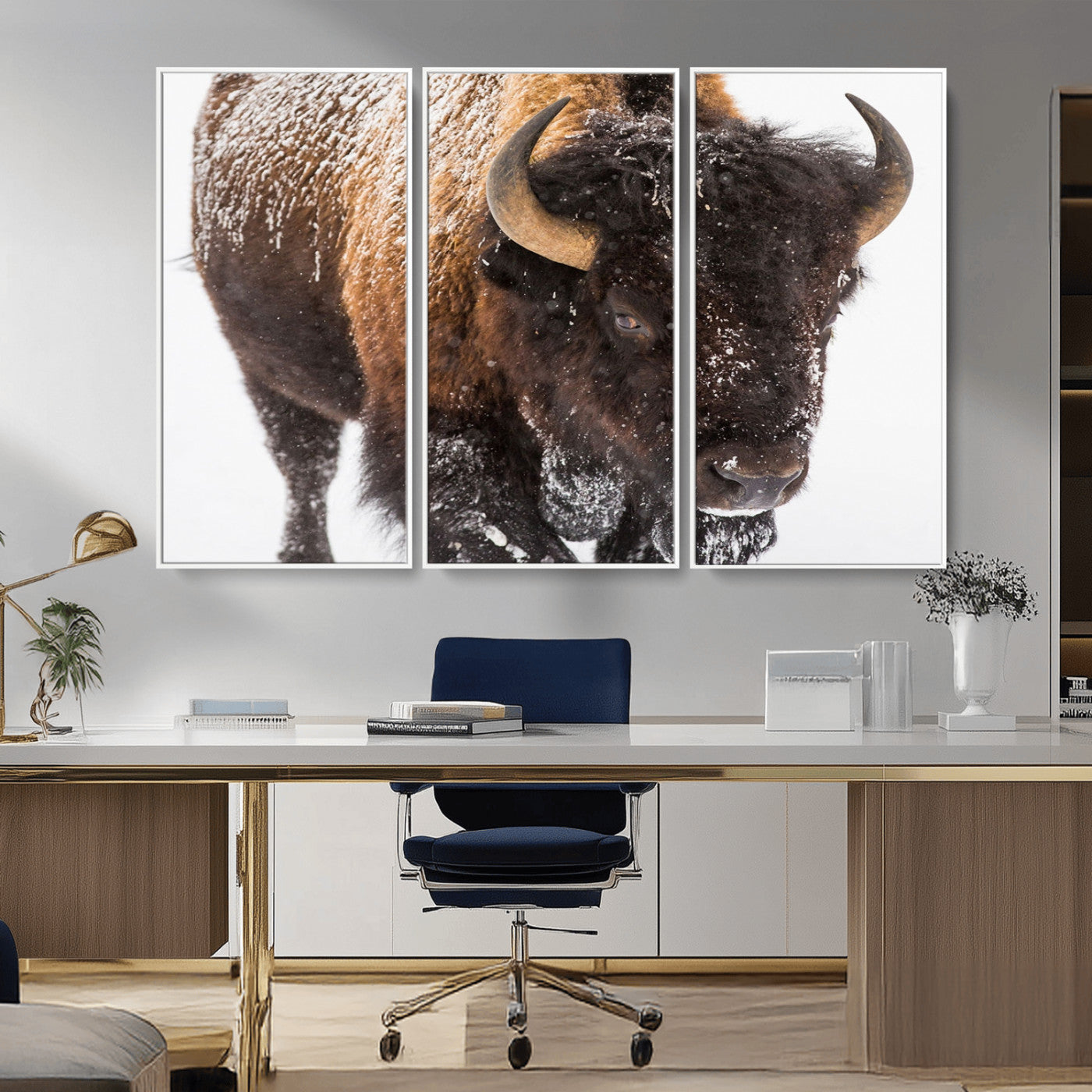 MGV-FC-48X32-3P - Bison Wall Art Canvas Print For Farmhouse, Wild Animal Wall Art