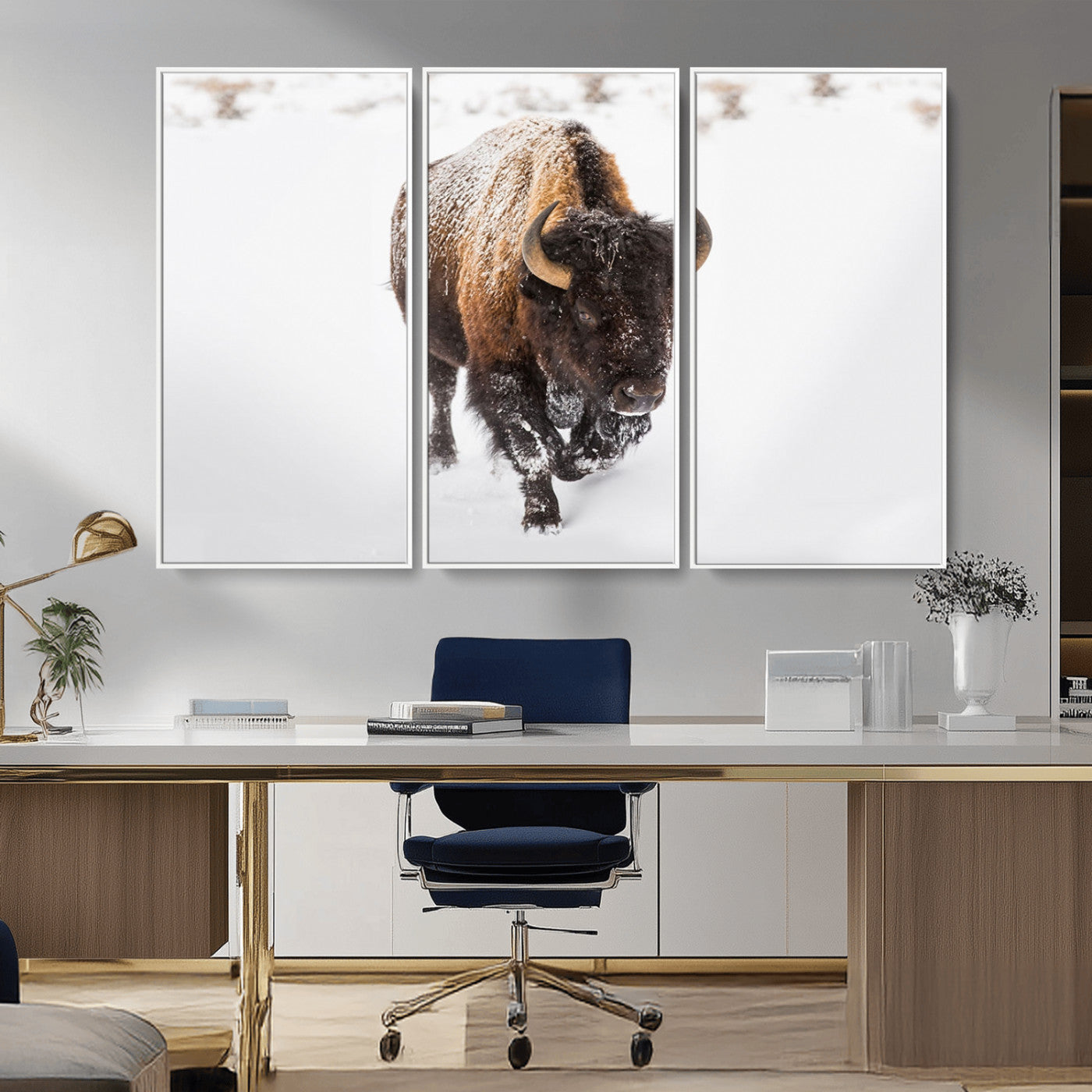 MGV-FC-48X32-3P - Bison Winter Wall Art Canvas Print For Farmhouse Decor