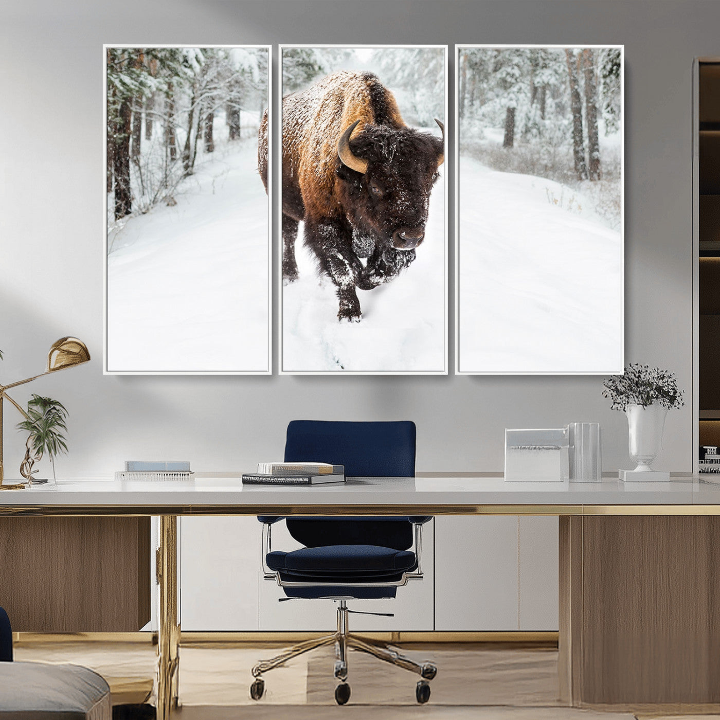 MGV-FC-48X32-3P - Bison Wall Art Canvas Print For Farmhouse, Animal Canvas Print, Wild Animal Wall Art