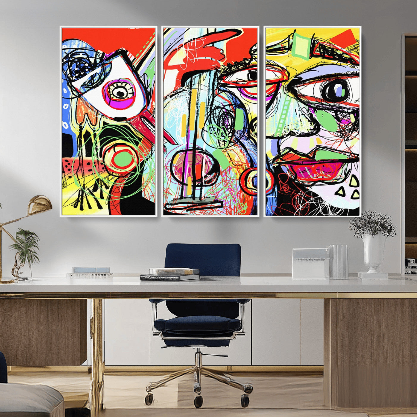MGV-FC-48X32-3P - Picasso Style Art Abstract Canvas Wall Art Print , Colorful Abstract Artwork