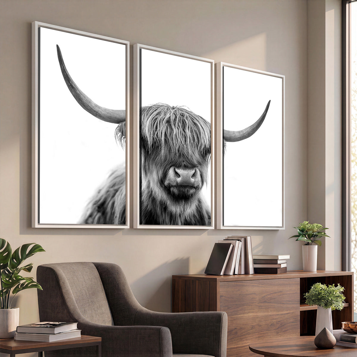 75503-_Poster-30x20 - Scottish Highland Cow Cattle Art Print Wall Art Canvas Print for Farmhouse Decor, Framed Scottish
