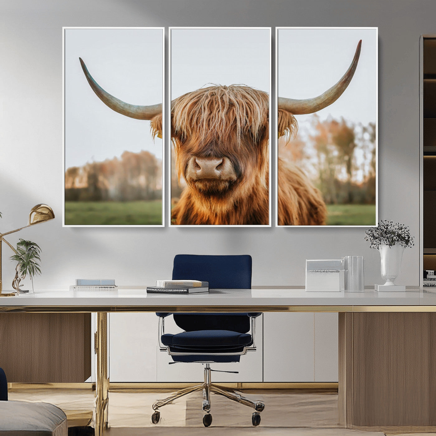 MGV-FC-48X32-3P - Highland Cow Animal Scottish Cattle Art Print Farmhouse Wall Art Canvas Print