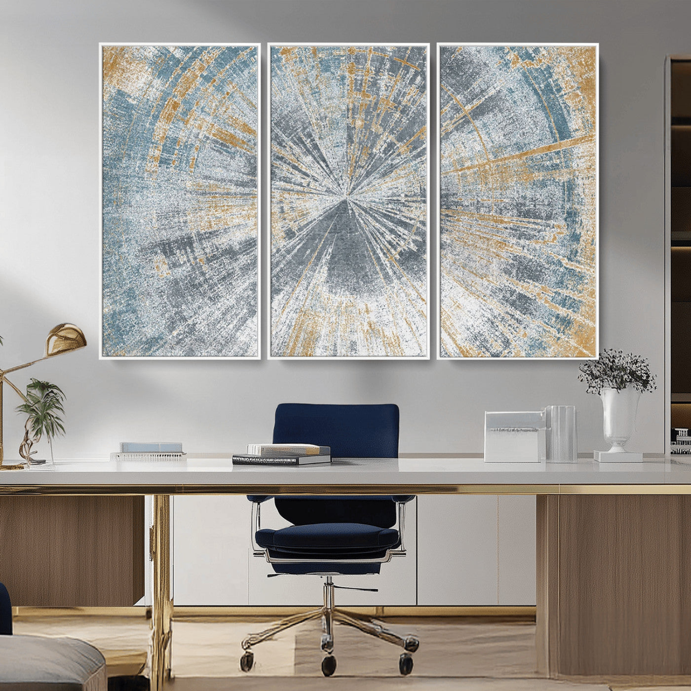 MGV-FC-48X32-3P - Radiant Abstract Wood Rings Canvas Art – Modern Triptych Wall Decor for Living Room or Farmhouse Decor
