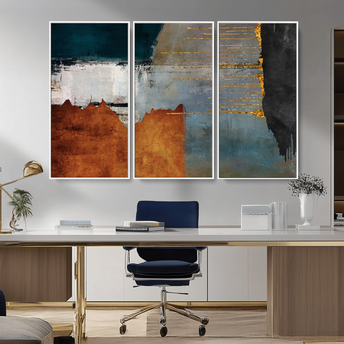 MGV-FC-48X32-3P - Modern Abstract Canvas Art Canvas Print - Framed and Ready to Hang Artwork for Contemporary Living Room or Office Decor