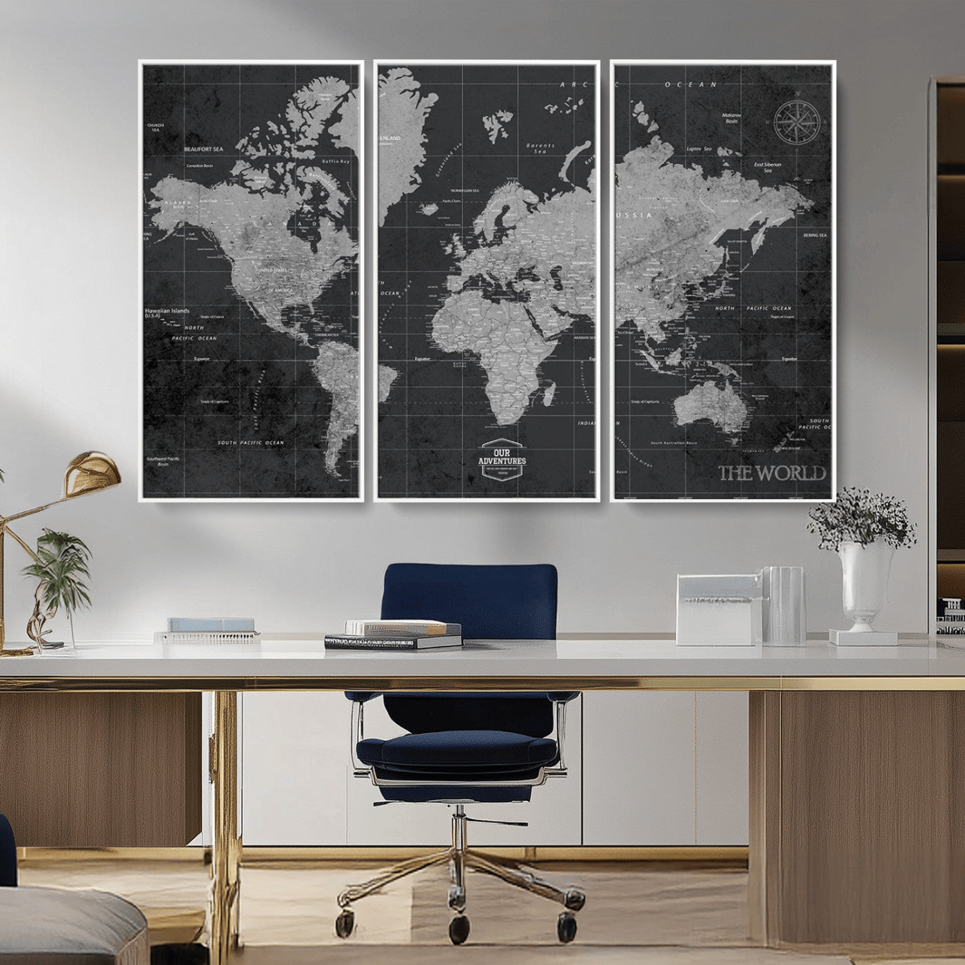 MGV-FC-48X32-3P - Push Pin World Map Canvas Print – Framed Wall Art for Couples to Track Their Travels – Anniversary