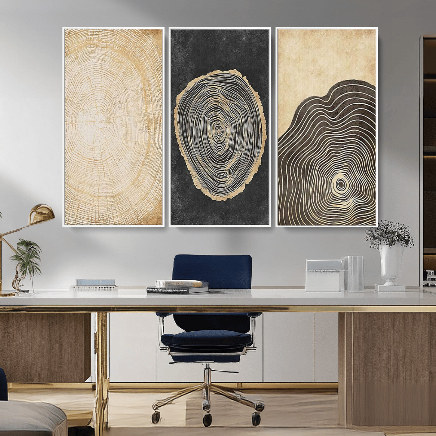 MGV-FC-48X32-3P - Tree Rings Canvas Wall Art Print – Minimalist Natural History in Modern Decor - Minimalist Boho Wall