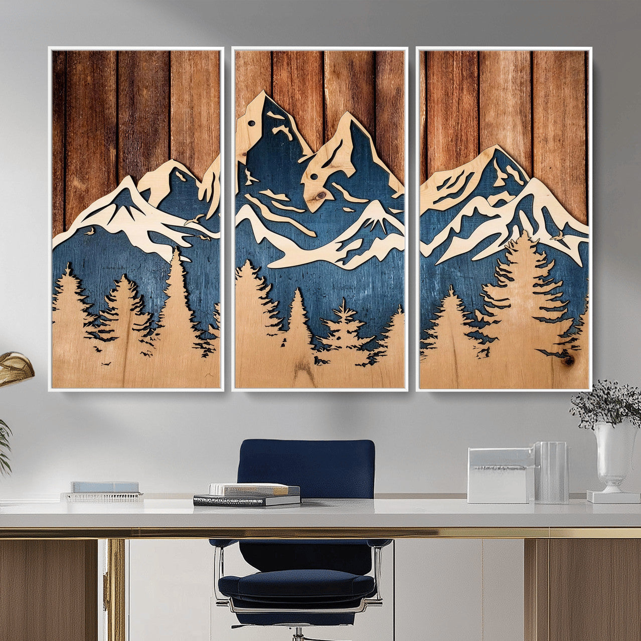 41330-MGV-CV-36X24 - Rustic Wood Style Mountain Wall Art, Nature Forest Canvas Print, Wooden Textured Mountain Artwork Print
