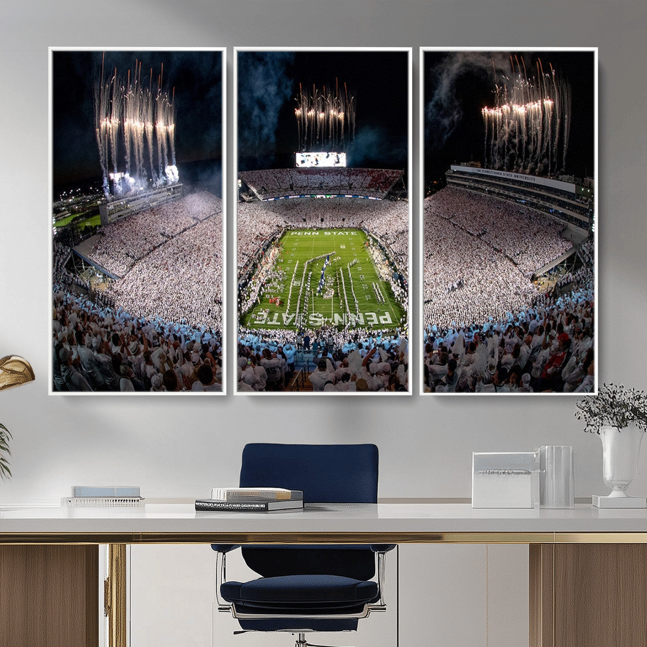 11391-MGV-CV-36X24 - Penn State Football Wall Art Canvas Print – Framed Stadium Game Day Sports Team Spirit Artwork for Home, Office