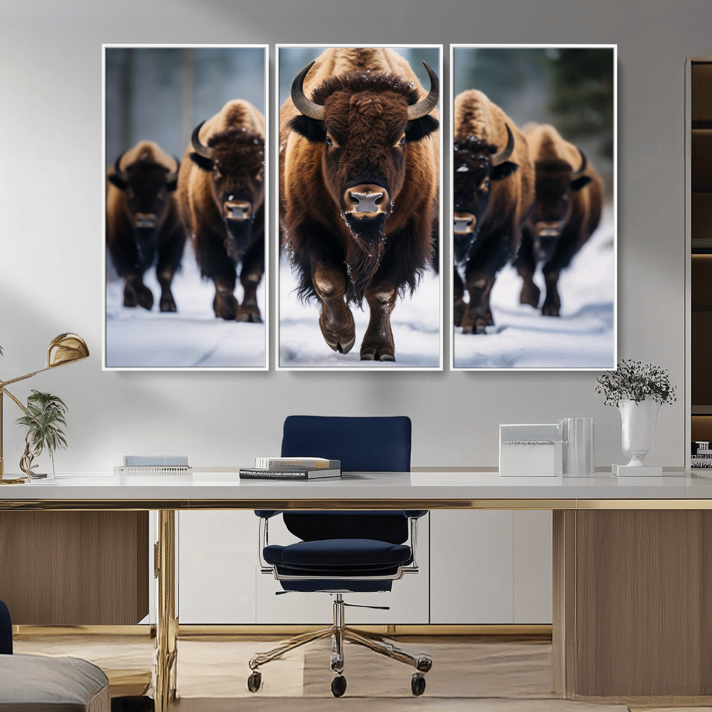 MGV-FC-48X32-3P - Buffalo Wall Art Canvas Print, American Bison Herd Wall Art Canvas Print - Bison Canvas Print