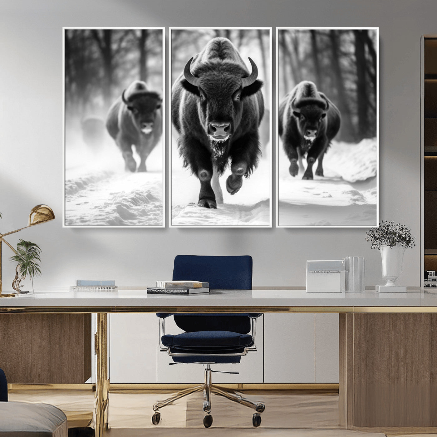 MGV-FC-48X32-3P - Buffalo Wall Art Canvas Print, Bison Family Wall Art Canvas Print